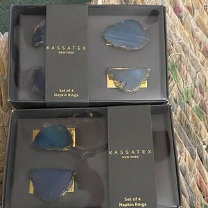 Kassatex Blue Agate Napkin Rings with Gold Trim - Set of 4